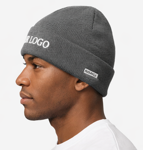 Custom Rib Knit Cuffed <b>Beanie</b> Embroidered Logo Ribbed Knit <b>Beanie</b> Warm Breathable Winter Cuffed Knit Hat - Product Image 2