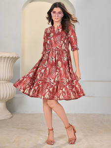 Vestido midi estampado de algodón puro indio para mujer, ropa de decoración, vestidos midi para mujer, ropa de noche, ropa de playa. - Product Image 4