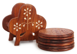 Juego de posavasos de madera con acabado natural, hechos a mano, decorativos, para bebidas, para decoración de bar y cocina a los precios más bajos. - Product Image 2