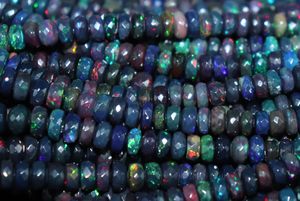 AAA Quality Black Ethiopian <b>Opal</b> Faceted Rondelle Beads 6-8 mm 16 Inches <b>Opal</b> Beads For Jewellery Making - Product Image 2