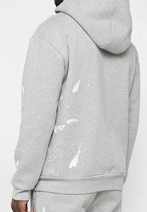 Ensemble de survêtement gris à capuche pour homme avec motif imprimé blanc, manches longues, tenue décontractée, sweat-shirt et pantalon en coton respirant pour l'automne - Product Image 4