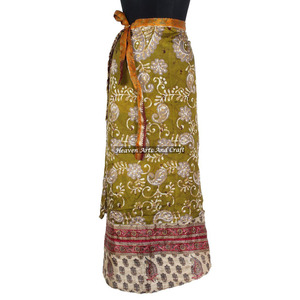 Sari largo de seda de Jaipur para mujer, falda envolvente, estilo bohemio, multicolor, para verano, cómodo, a la moda, estilo hippie, libre de cargos. - Product Image 1