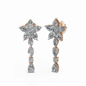 Boucles d'oreilles Flora Designer en diamants de laboratoire, coupes Marquise, Poire et Ronde, en or rose 18 carats, 20 pièces, certifiées IGI - Product Image 4