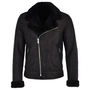 Mens Crocodile Print <b>Sheepskin</b> Coat in Black - Product Image 1