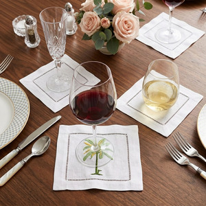 Custom Wholesale Embroidery Banana Tree Cocktail Napkin 6 *6" Durable Reusable Hemstitch Cocktail Napkins 100% White Linen Home - Product Image 2