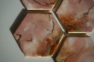 Hexagonal Epoxy Resin Coaster Artistic <b>Gold</b> Leaf Decorative Home Accent Piece - Product Image 3