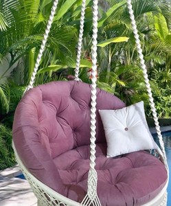 Hanging macramé chair-hammock, with a butterfly pattern on the back, and with a short openwork edging, large pillows - Product Image 1