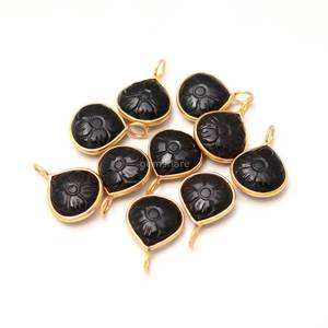 Natural Black Onyx Flower Pendant 925 Sterling <b>Silver</b> Gemstone Pendant Hand Carved Heart Charm Black Onyx Jewelry Making Supplie - Product Image 1