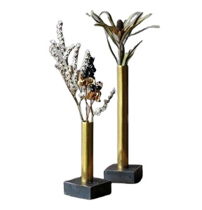 Florero moderno de metal con base de mármol sólido, diseño cilíndrico minimalista, decoración de mesa de lujo para sala de estar o comedor. - Product Image 1