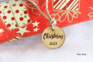 Wooden Christmas <b>Ornament</b> Engraved Circular Rustic Holiday Decor for Home <b>Wall</b> Mount - Product Image 5