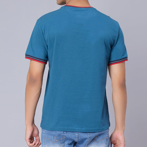 T-shirt en coton à col rond pour homme, manches courtes, décontracté, basique, avec bordure contrastante, vente en gros, OEM, ODM, fabricant sur mesure - Product Image 4