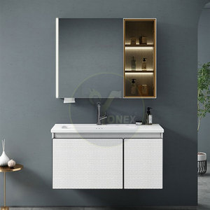 Meuble de salle de bain en contreplaqué avec miroir en verre, vasque en céramique murale - Product Image 4