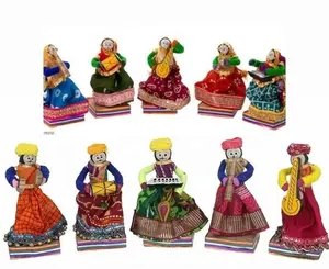 India tradisional rajasmangkuk kayu musisi boneka Set untuk dekorasi rumah Vintage buatan tangan hadiah Favour Item dekorasi
