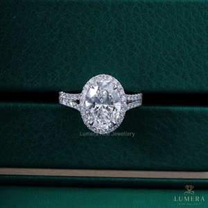แหวนหมั้นเพชรทรงรีสุดหรู ฝังเพชรแบบ Halo ทองคำขาว 14K 18K ดีไซน์วงแหวนแบบแยกส่วน ประดับเพชรแบบ Pave สำหรับงานแต่งงาน แหวนเจ้าสาวสำหรับผู้หญิง - Product Image 2