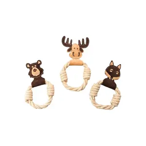 Anel de corda de animal de couro personalizado brinquedos do cachorro fabricante de brinquedos personalizados da índia dos animais de estimação suporte de logotipo personalizado da marca