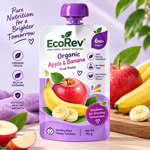 EcoRev Organic Banana for Yogurt Fruit Puree Reusable Spout Top <b>Pouch</b> 90g Stage 1 for Babies - Product Image 3