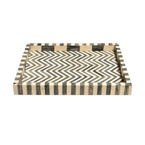 Plateau rectangulaire décoratif haut de gamme en nacre incrustée motif chevron pour la décoration intérieure de luxe et les cadeaux - Prix de gros abordable - Product Image 2