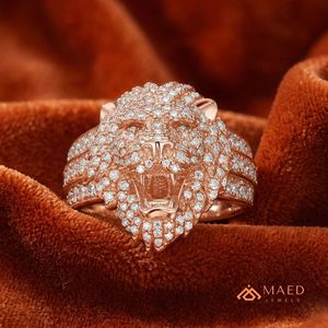 Anillo de Cabeza de Tigre con Diamantes Moissanite en Tono Oro Rosa para Hombre, Anillo de Diamantes de Lujo Estilo Hip Hop - Product Image 4