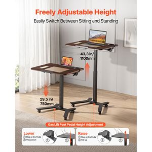Bureau mobile réglable en hauteur 28,2 x 20,7 avec plateau inclinable, poste de travail assis-debout pour ordinateur - Product Image 3