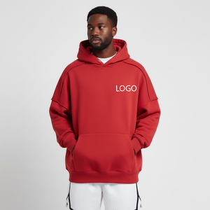 Nouveauté : Sweats à capuche pour hommes 100 % coton molletonné, avec logo personnalisé, impression en relief, broderie, coupe oversize, épais, hiver, motif graphique rouge - Product Image 3