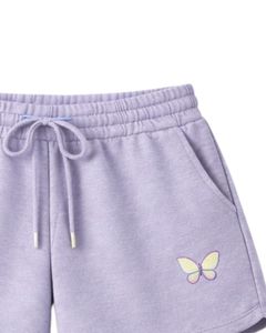 Conjunto de Sudadera Corta y Pantalones Cortos de Lavanda para Mujer con Bordado de Mariposa, Atuendo de Dos Piezas de Algodón Afelpado para Descansar, Fabricante Mayorista - Product Image 5
