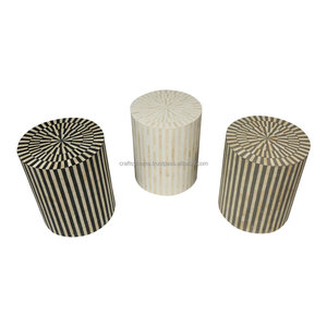 Tabouret d'appoint rond moderne en bois avec incrustation d'os noir style Art Déco pour chambre et salon, décoration intérieure - Product Image 4