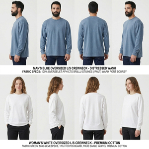 T-shirt unisexe à manches longues col rond 100 % coton, décontracté, uni, en jersey, coupe oversize - Product Image 4