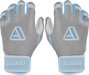 Guantes de Bateo de Béisbol Color Gris, Azul Cielo y Blanco, Puño Corto, Cierre de Gancho y Bucle Antideslizante, Alta Calidad, Hechos en Adiha Impex - Product Image 1