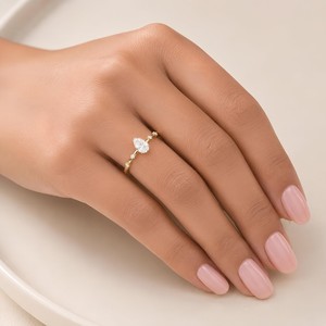 Diamond Solitaire Minimalist Engagement Ring Pear Brilliant And Round Cut Lab Grown 10k 14k 18k Solid Gold Prong Set Fine Ring - Product Image 6