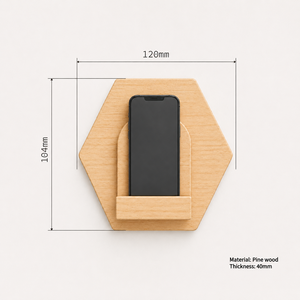 Support mural moderne en bois pour téléphone, support hexagonal en bois de pin pour téléphone, organisateur pour chambre à coucher, entrée, salon, décoration de la maison - Product Image 2