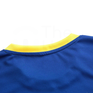 Camiseta de Fútbol Azul Personalizada con Cuello Redondo Amarillo, Manga Corta, Poliéster que Absorbe la Humedad, Ropa Deportiva para Hombre - Product Image 3