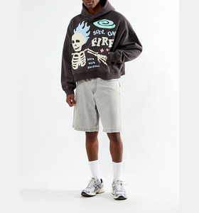 Sweat à capuche unisexe de luxe OEM personnalisé, coupé et cousu sur mesure, en molleton gaufré 450 g/m² 100 % coton, avec impression en relief, style streetwear - Product Image 4