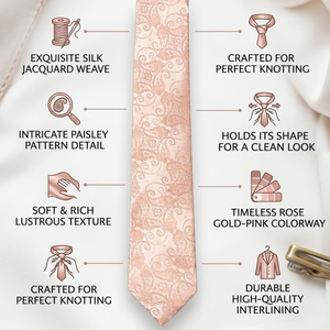 Corbata de Seda con Estampado Paisley Color Durazno Claro para Hombre |   Corbata Elegante Tejida para Negocios Formales |   Regalo para Fiesta de Bodas, Accesorio Elegante de Primera Calidad - Product Image 5