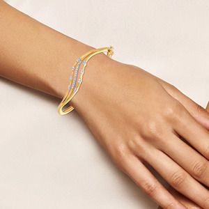 Elegant Wave Diamond Gold <b>Bangle</b> <b>Bracelet</b> for Women | Designer Yellow Gold <b>Bracelet</b> - Product Image 3
