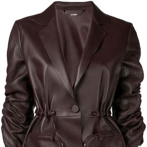 การออกแบบแฟชั่นใหม่พรุน Ruched แขนเสื้อหนังสำหรับผู้หญิงที่มีผิวแกะหนังแท้100% - Product Image 1