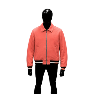 Chaqueta Bomber Premium de Coral para Hombre, Color Sólido, Cuello Vuelto, Cierre de Cremallera, Ajuste Regular, Estilo Casual para Otoño, Lujosa - Product Image 1