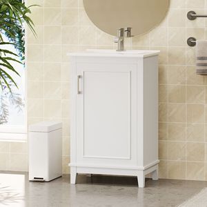 Modern 20 Inch <b>Small</b> Bathroom Vanity <b>Cabinet</b> with 1 Soft Close Door 20*15.5*33.3 Inches Ample <b>Storage</b> Ceramic Basin - Product Image 2