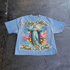 T-shirt graphique vintage Saint Michael pour hommes, Faith Over Fear, illustration religieuse, tee-shirt en coton surdimensionné, style streetwear - Product Image 4