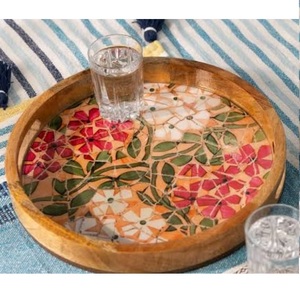 Exclusive Designer Enamel Finished Wooden Tray For Wedding Home Dinnerware <b>Table</b> Decoration Food Serving Tray - Product Image 6