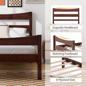 Lit simple classique en bois foncé pour enfants, cadre en bois massif, mobilier de chambre à coucher, vente en gros - Product Image 3