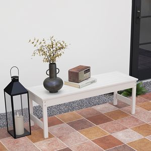 Panca da esterno in HDPE bianco per tutte le stagioni da 47 pollici, senza schienale, con doghe in ferro, per cortile, giardino, portico o parco - Product Image 2