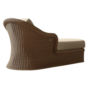 Chaise longue d'extérieur en teck élégante avec détails tressés à la main, accoudoirs, forme organique, style resort tropical, meubles de villa rembourrés - Product Image 3