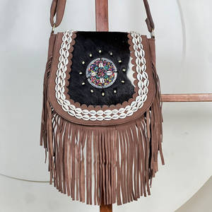 Bolso Bandolera de Gran Capacidad de Cuero de Vaca con Pelo y Flecos, Estilo Western, Diseño de Concha, para Mujer - Product Image 4