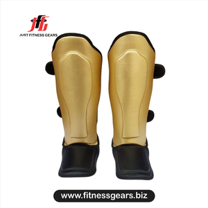 JUST FITNESS GEARS - Espinilleras de Boxeo Doradas, Equipo de Protección de PU para Entrenamiento de Artes Marciales, Unisex, Duraderas - Product Image 1