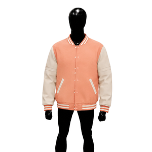 Chaqueta Varsity Clásica Color Durazno para Hombre, Diseño Bicolor Moderno con Letras, Informal, Mezcla de Algodón y Poliéster, Color Sólido, Cierre de Botones - Product Image 1