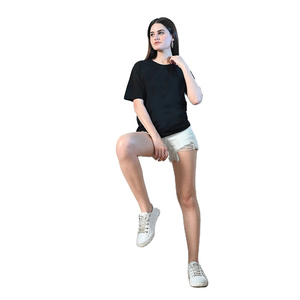 Camisetas de punto acanalado de manga corta para mujer, con cuello redondo, de color sólido, modernas y sexys, informales, básicas, de calidad económica. - Product Image 3
