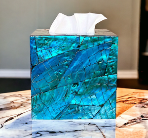 Ocean Blue Tissue <b>Box</b> Cover Shell Inlay Decorative MOP Tissue Holder European Style Eco-friendly Bathroom <b>Vanity</b> Living Room - Product Image 3