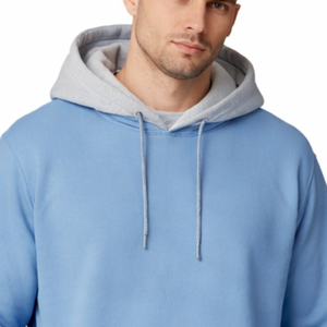 Sudadera con capucha para hombre de dos tonos, azul cielo con contraste gris jaspeado, estilo urbano, peso pesado, venta al por mayor personalizada - Product Image 4