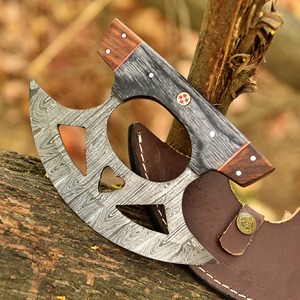 Cuchillo de Cocina Profesional Personalizable de Acero de Damasco, Hoja Ulu Recta, Mango de Madera, Funda y Soporte de Madera, Servicio ODM/OBM OEM - Product Image 3