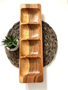 Bandeja de madera de dos compartimentos para servir bocadillos, galletas, suministros para restaurantes y cafeterías, precio al por mayor, bandejas y platos decorativos - Product Image 6